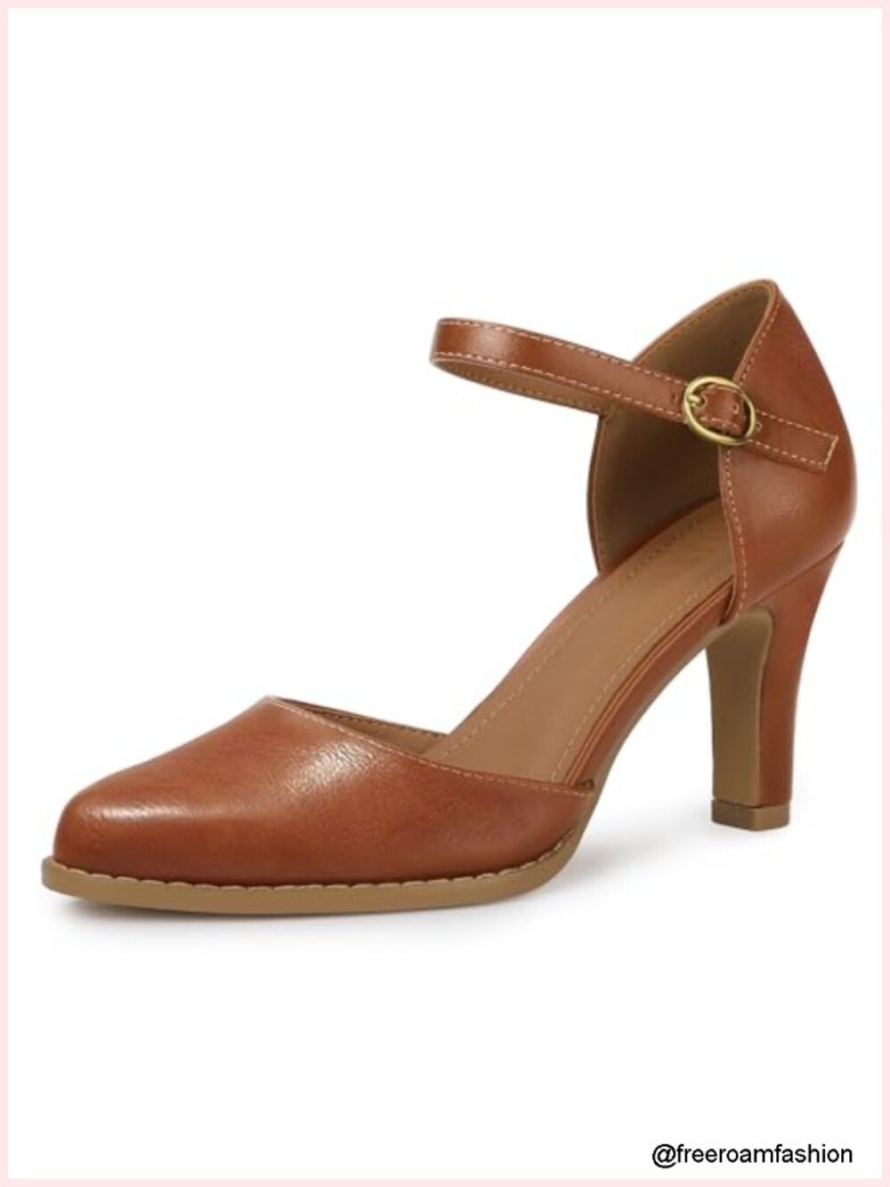 Vintage Chunky High Heels Pumps with Ankle Strap Faux Leather Comfort Dress